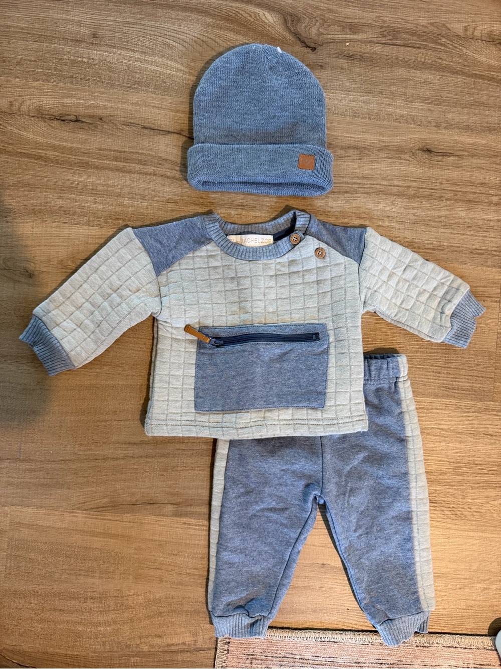 Rachel Zoe Baby Blue and Cream Quilted 3-Piece Matching Set